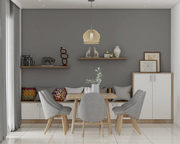 Contemporary Grey-Themed Dining Room Design With Wooden Accents